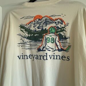 Vineyard Vines Cream Long Sleeve Tee with Mountain Graphic ice hockey